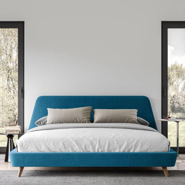 AristoCraft Bed Without Storage | King | Blue Fabric Upholstery