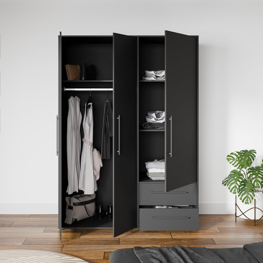 Tyun 3 Door Wardrobe | Black