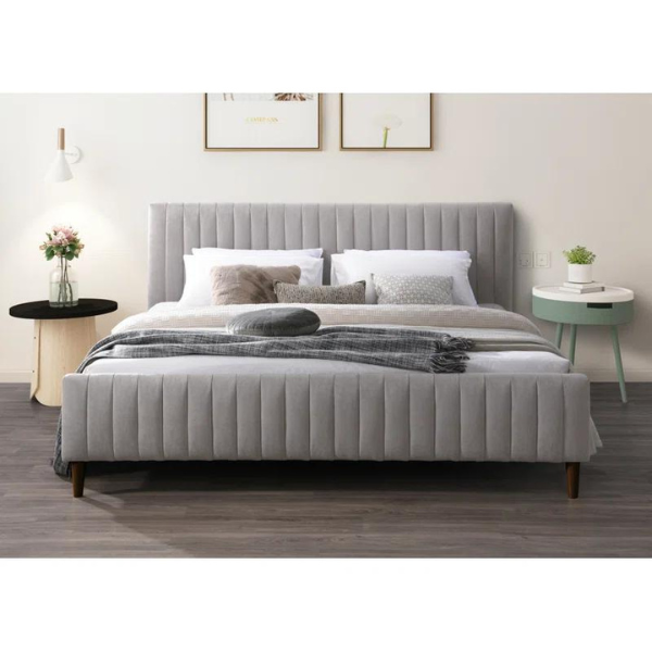 Caspian Bed Without Storage | King | Grey Fabric Upholstery