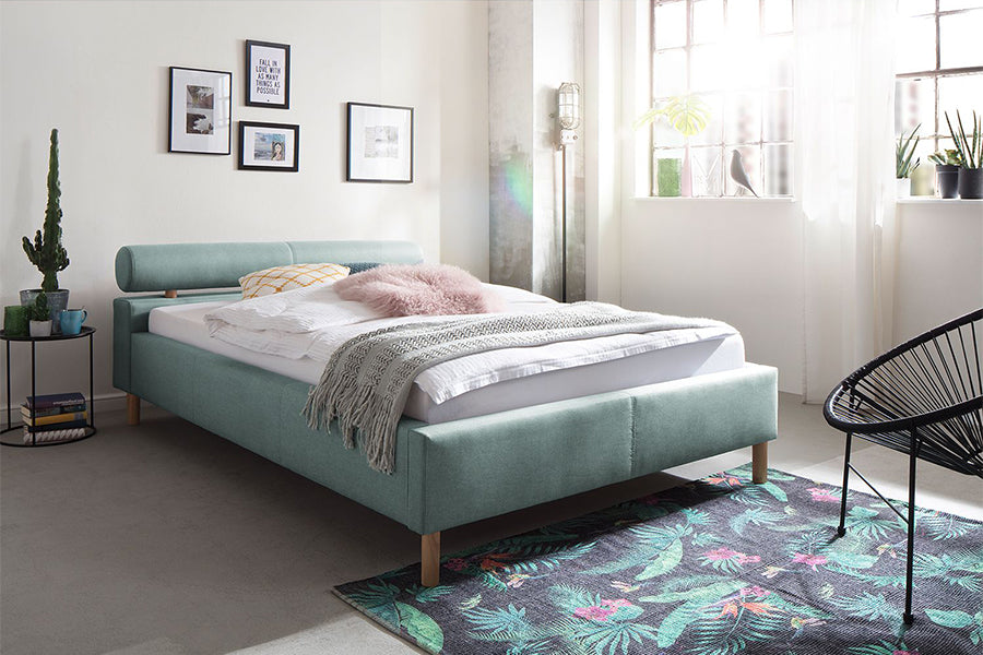 Issac Bed Without Storage | King | Pastel Blue Leatherette