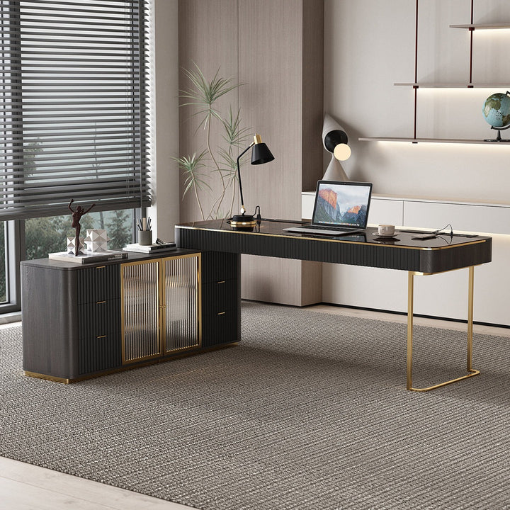 Temi Boss Table | Black with Gold accents
