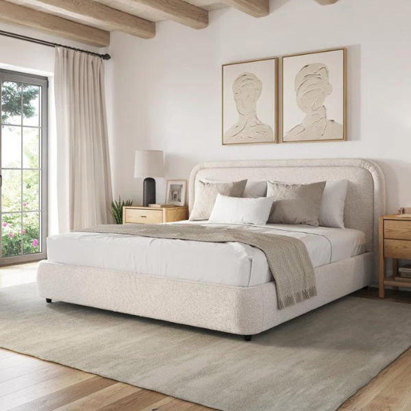 Bianco Bed Without Storage | King | Beige Fabric Upholstery