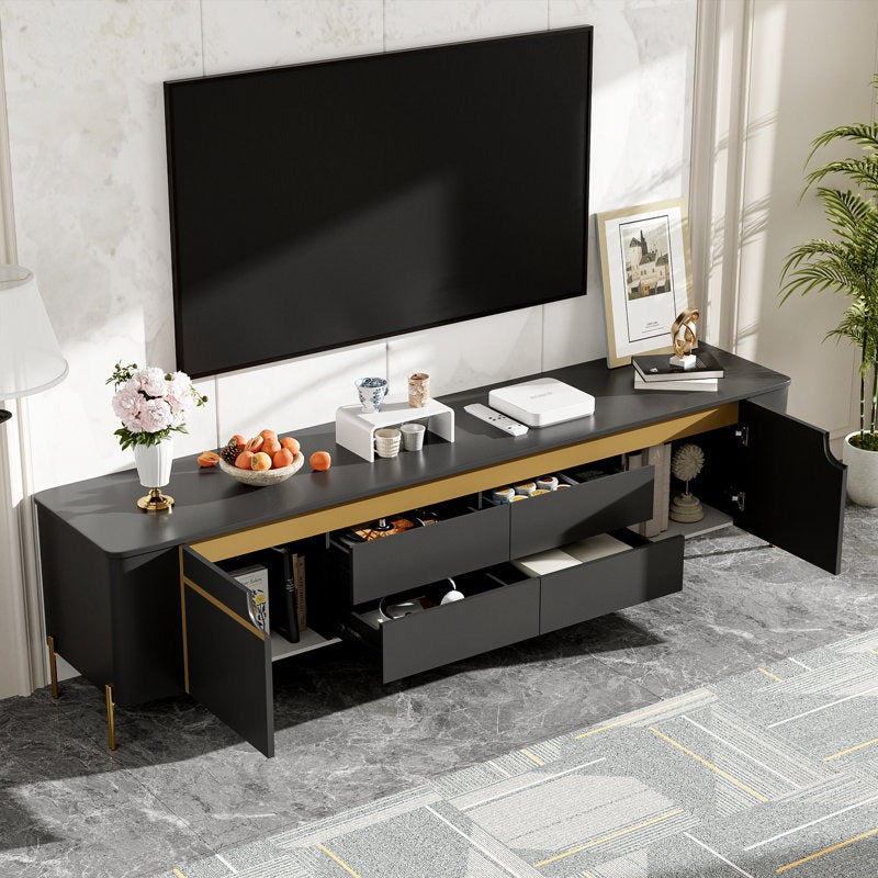 luxury black tv unit with open drawers