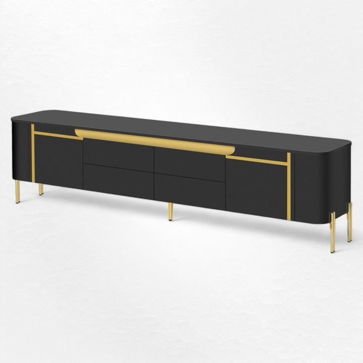 black tv unit with golden legs