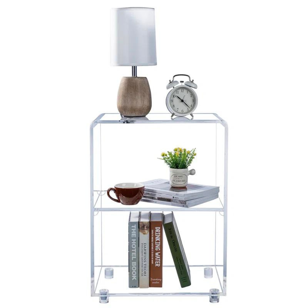 Cascade Clear Acrylic End Table, three-tier modern side table