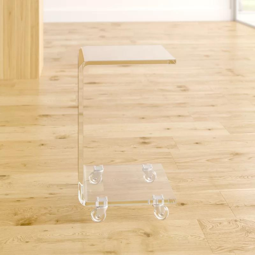 front view of Chic Acrylic End Table in clear with C-shaped design