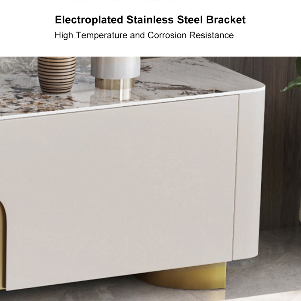 Vista beige coffee table with electroplated stainless steel bracket, resistant to high temperature and corrosion.