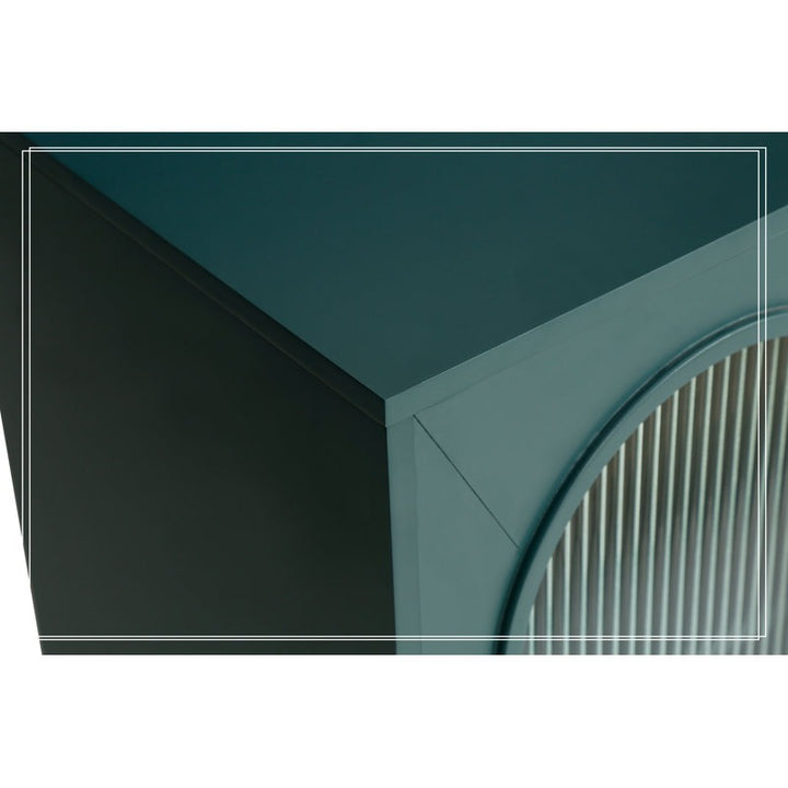 Detail view of the sideboard’s upper corner and finish.