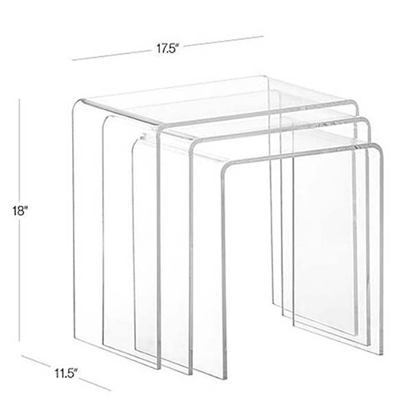 Dimension of clear acrylic nesting table 