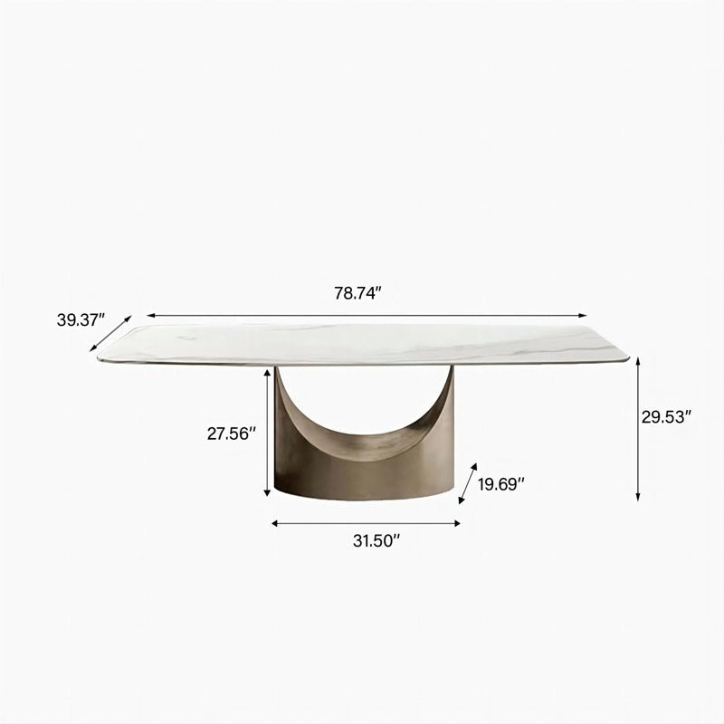 Dining table with measurements on a white background