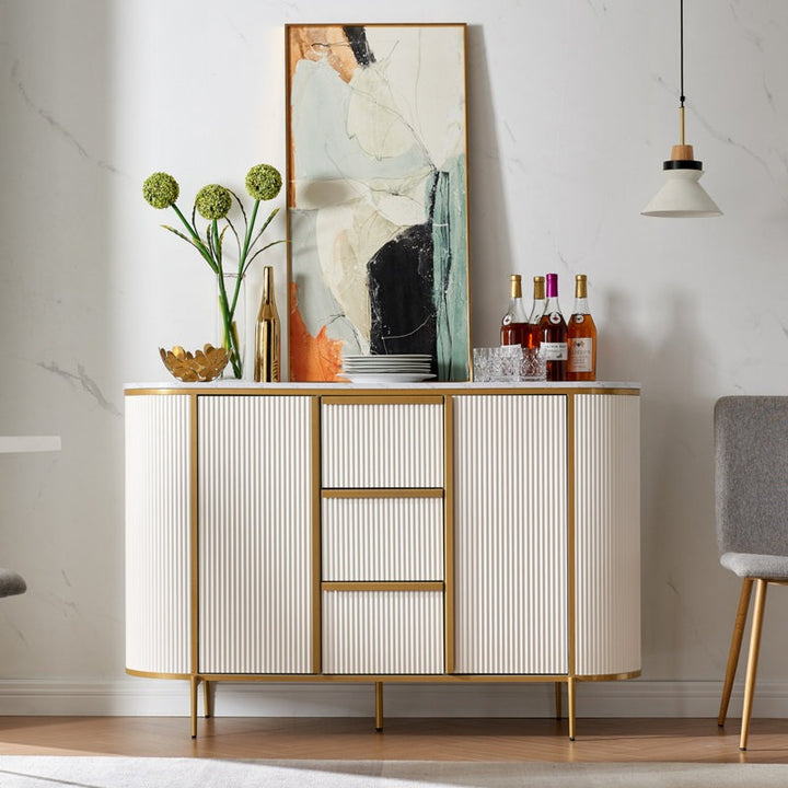 A durable sideboard enhanced with a smooth white coating