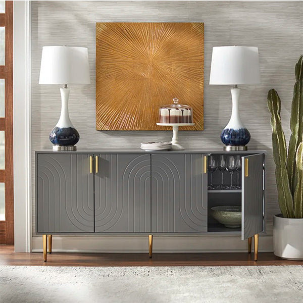 Modern grey pu finish sideboard cabinet with gold accent