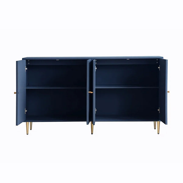 Interior of Corbin blue sideboard showing spacious shelves and soft-close storage compartments for crockery and essentials