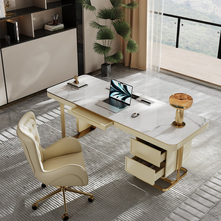 Joon Boss Table | White with Gold accents