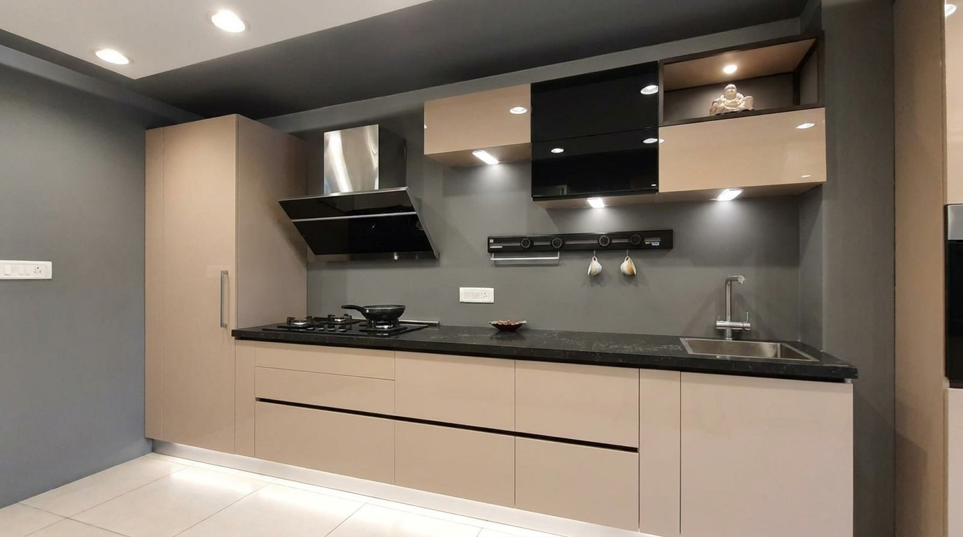 Straight modular kitchen for faridabad by heera moti