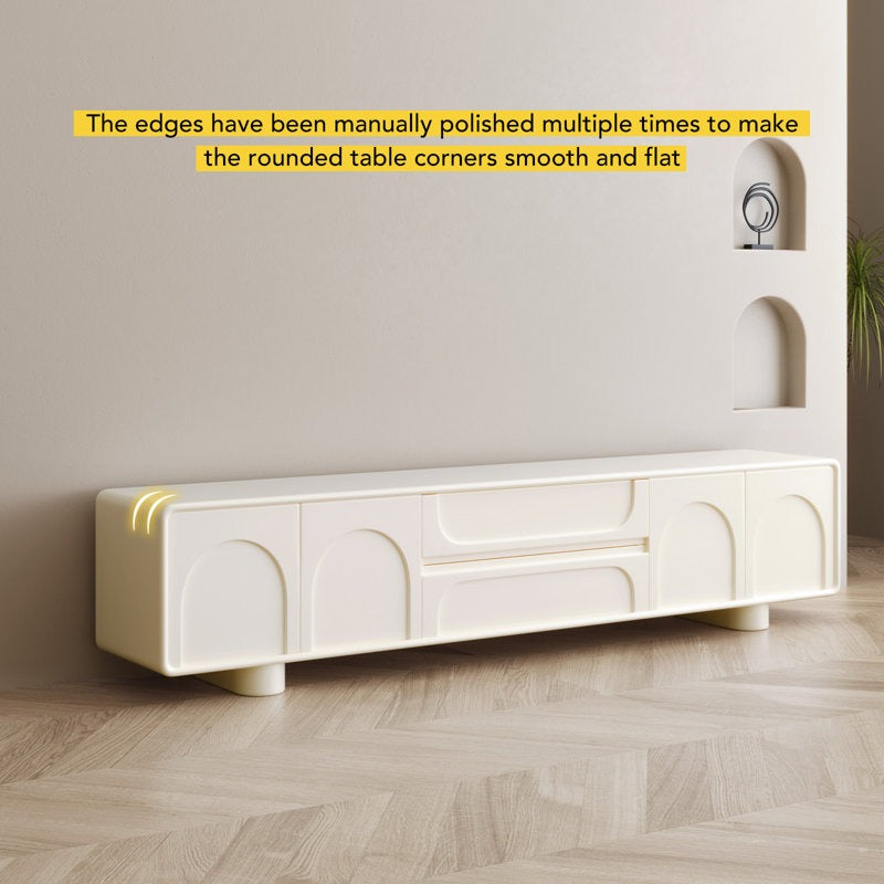 white tv unit with round corner