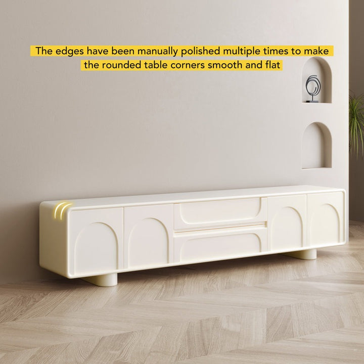 white tv unit with round corner