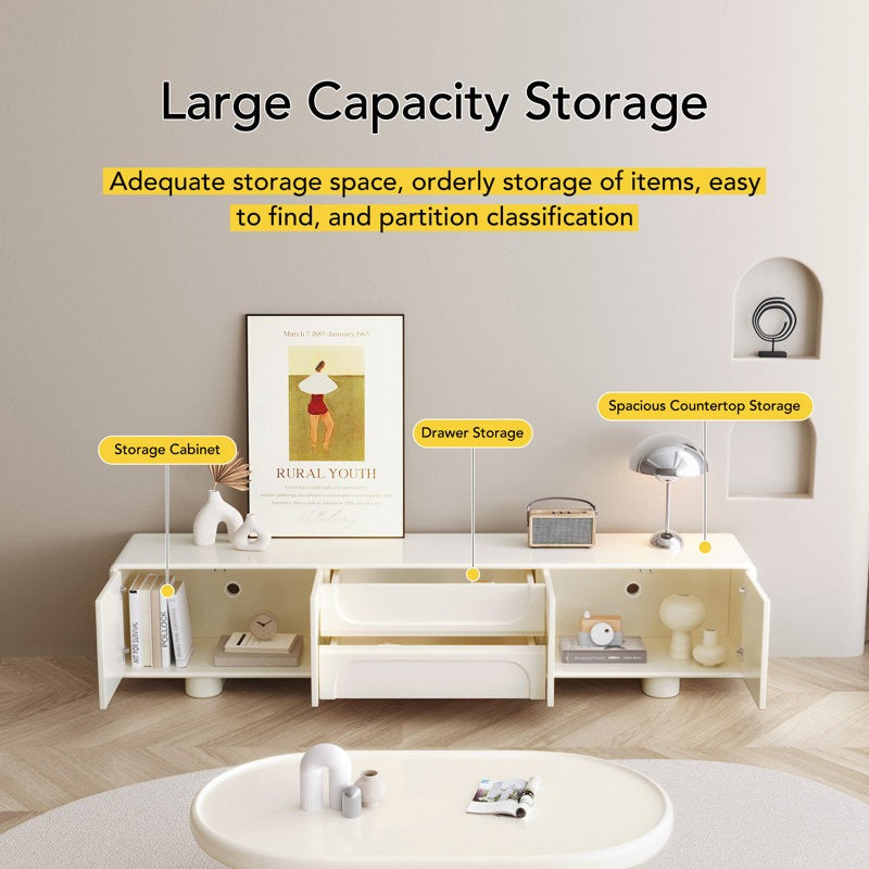 White tv unit with large storage capacity