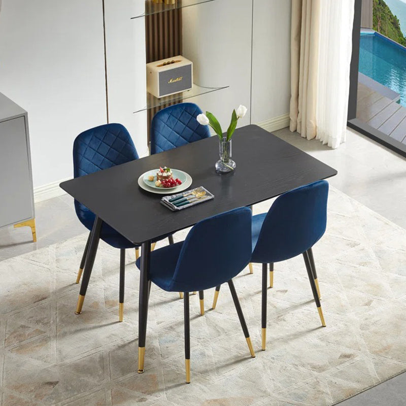 Modern black dining table set with blue chair