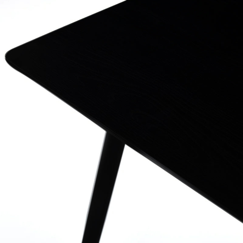 Modern simple oak-look melamine veneer tabletop with thickness, with gold coating accents on the ends of the steel legs.