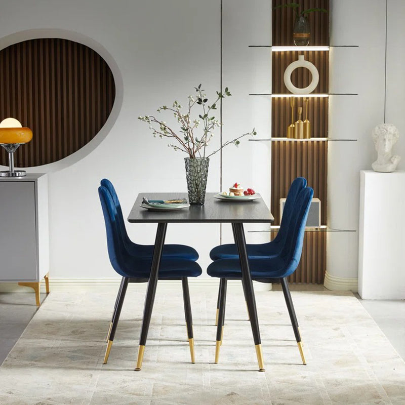 Modern black dining table with 4 blue dining chair
