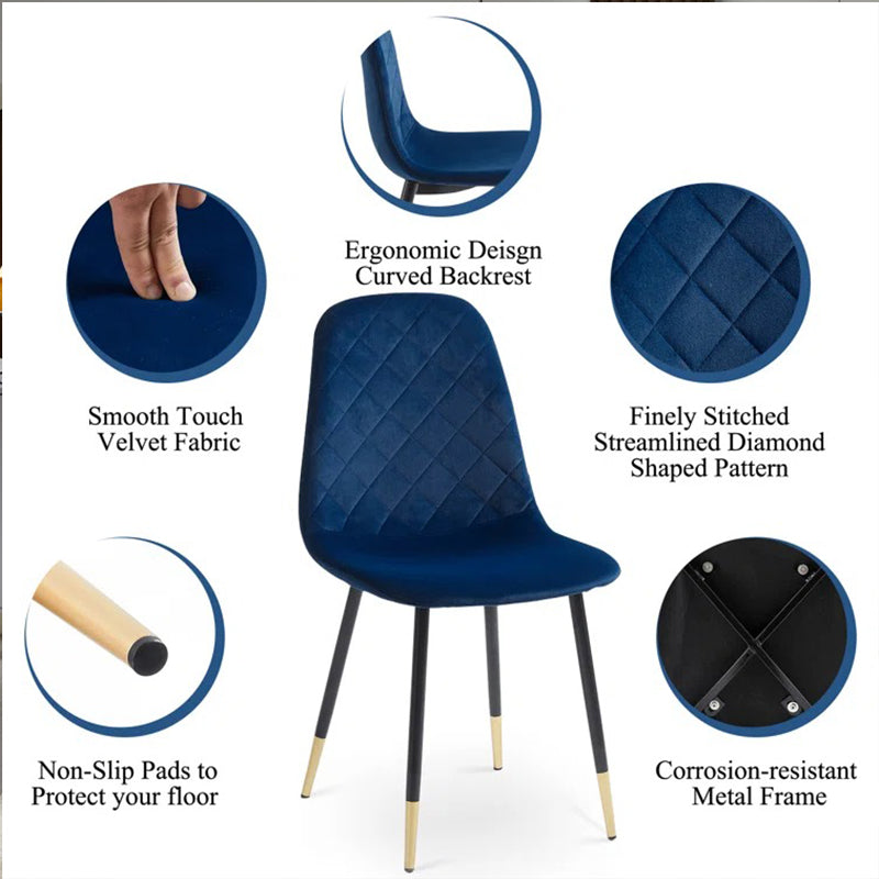 Modern dining chair crafted with smooth velvet fabric, ergonomic design, and curved backrest