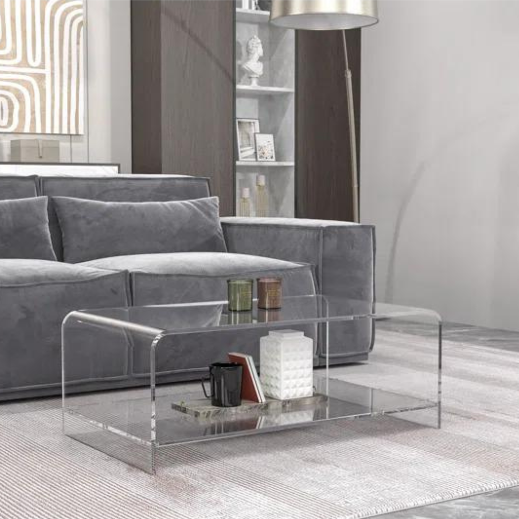 Modern clear acrylic table in modern room

