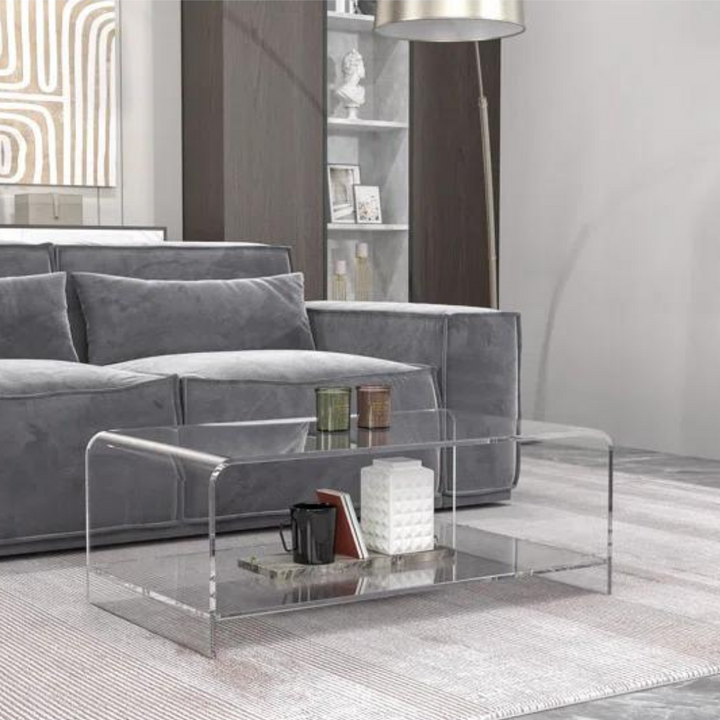 Modern clear acrylic table in modern room
