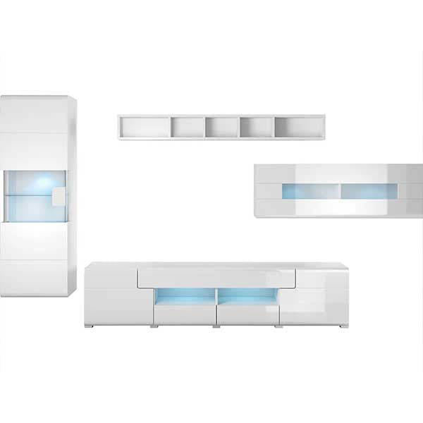 white tv unit set on a white background with 4-piece
