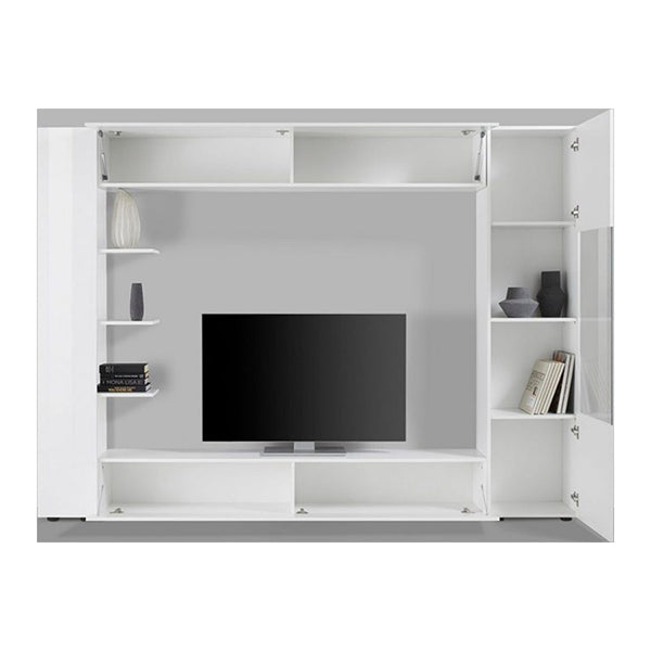 modern white tv unit set crafted from laminated board
