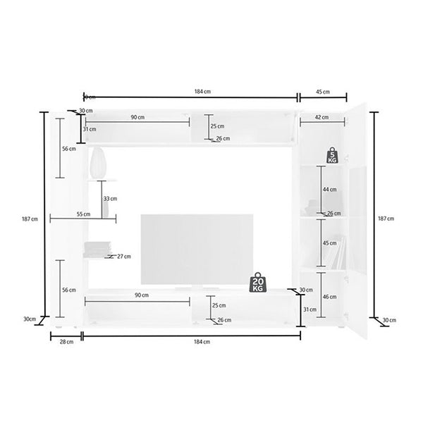dimension of white tv unit set