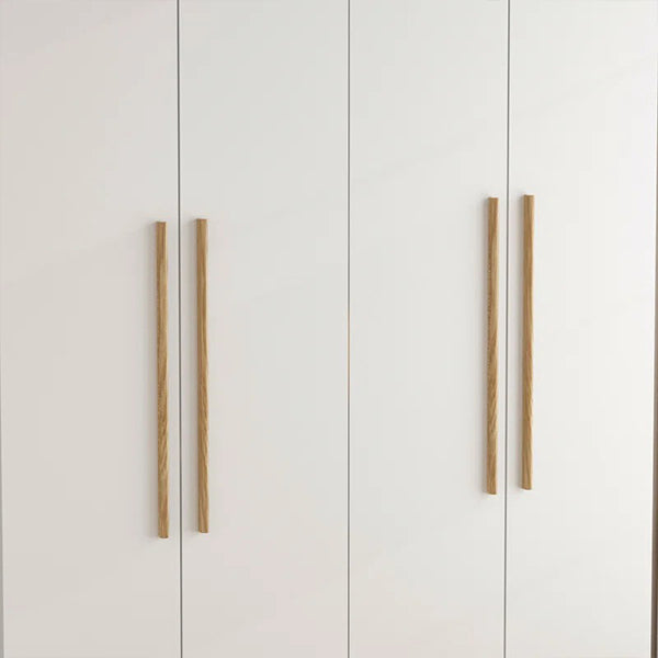 Premium long handles of white 4-door wardrobe for sleek modern design
