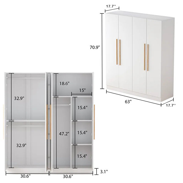 dimension of 4 door wardrobe with long handles