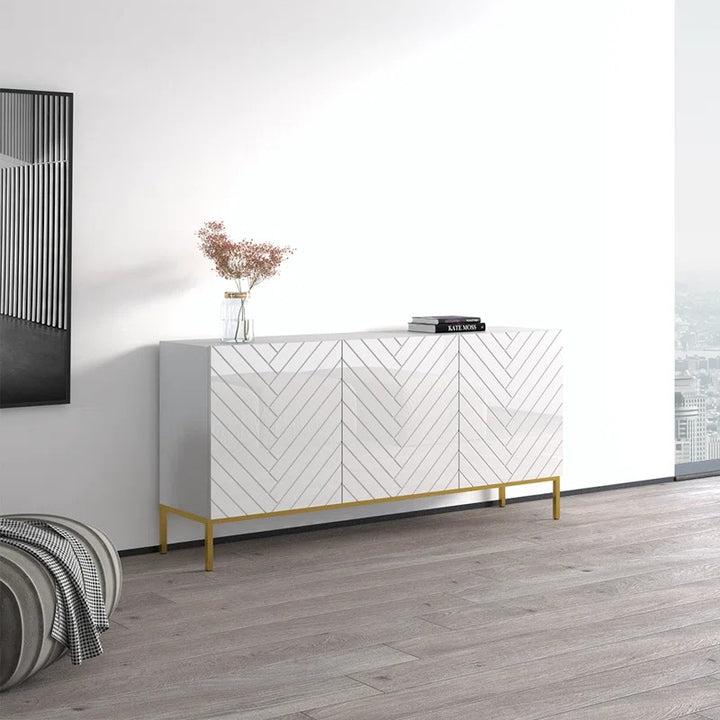 Luxury sideboard with geometric pattern design and gold legs for living and dining