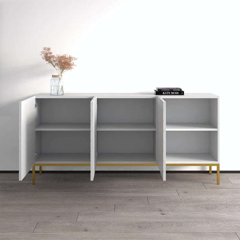 modern white sideboard with open shutters to show internal space for storage