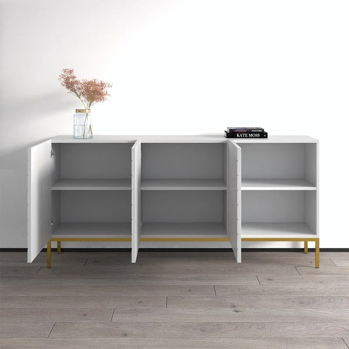 modern white sideboard with open shutters to show internal space for storage