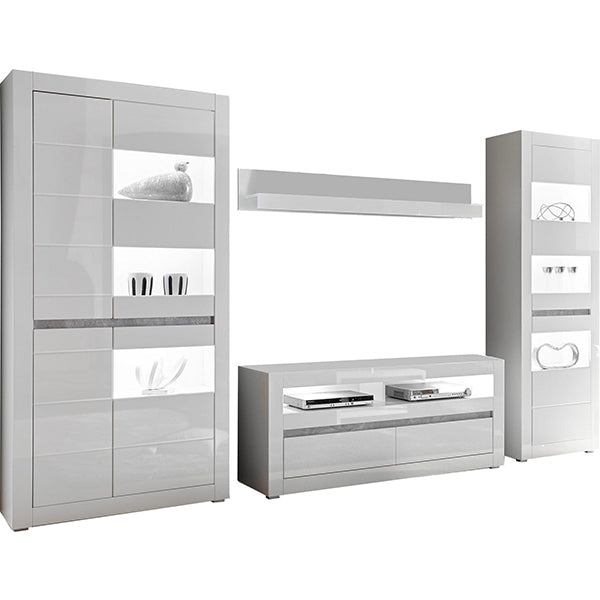Stylish white tv unit set design for large living room