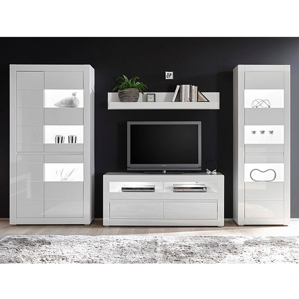 Designer white tv unit set with 4 pieces in a modern living
