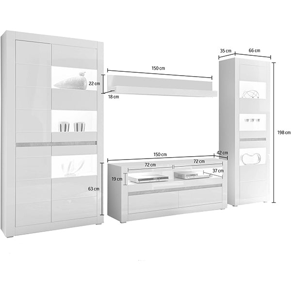 dimension of tv unit set on a white background