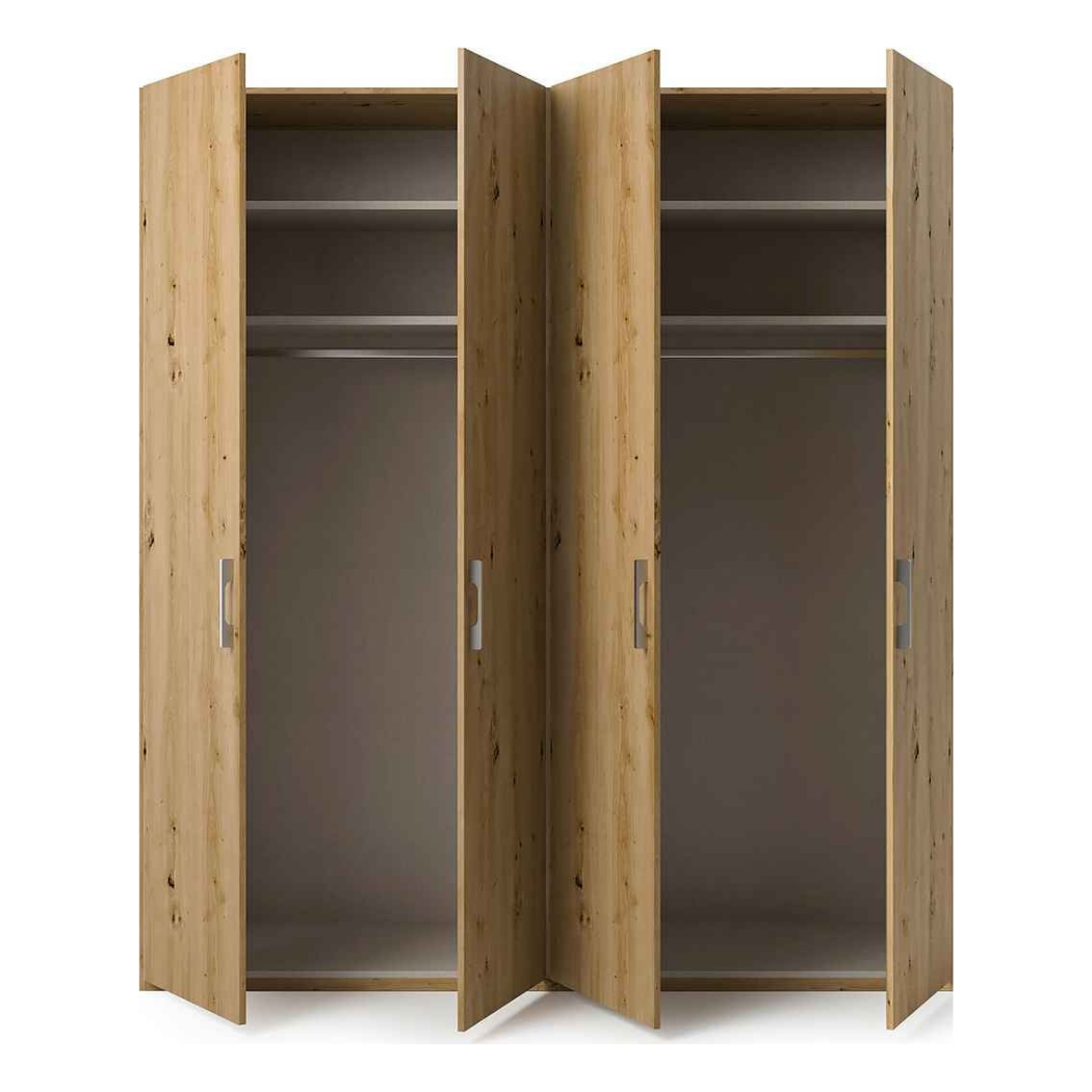 Nezi 4-Door Wardrobe with open doors to show inner storage