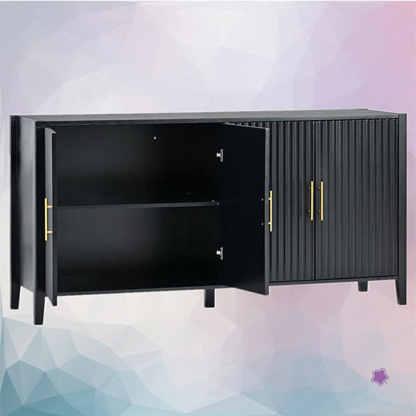 premium black sideboard with soft close shutter in a white background