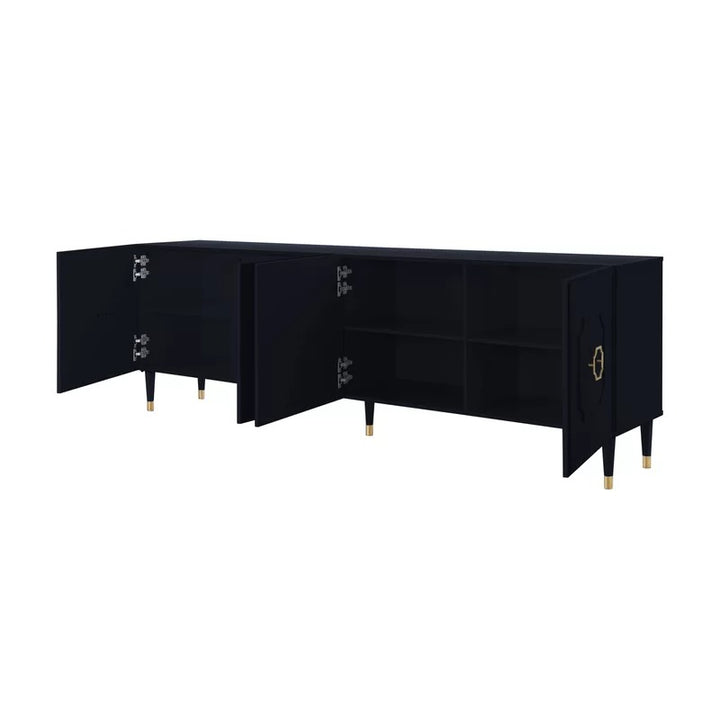Stylish black sideboard with open doors