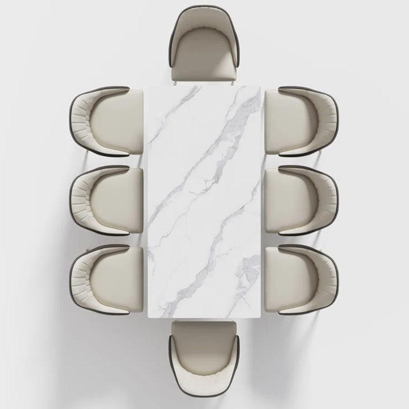 modern 8-seater dining table set with rectangular stone top with 8 premium chair