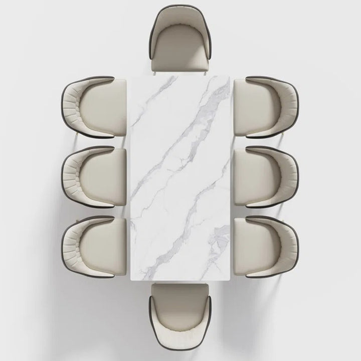 modern 8-seater dining table set with rectangular stone top with 8 premium chair