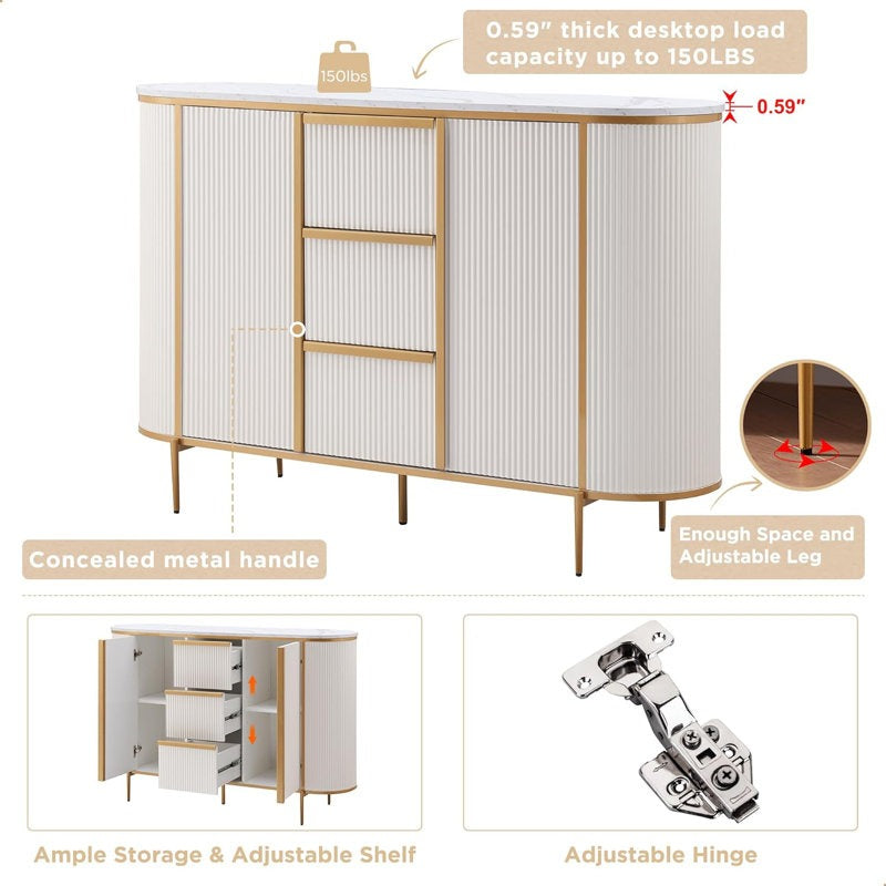 Sideboard with adjustable hinge, concealed metal handle and thick desktop load
