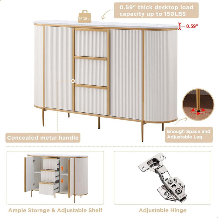 Sideboard with adjustable hinge, concealed metal handle and thick desktop load