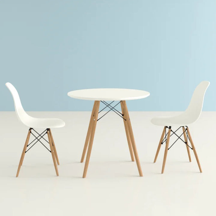 Modern round dining table in white and brown for small homes