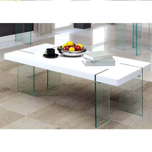 White stylish center table with glass legs