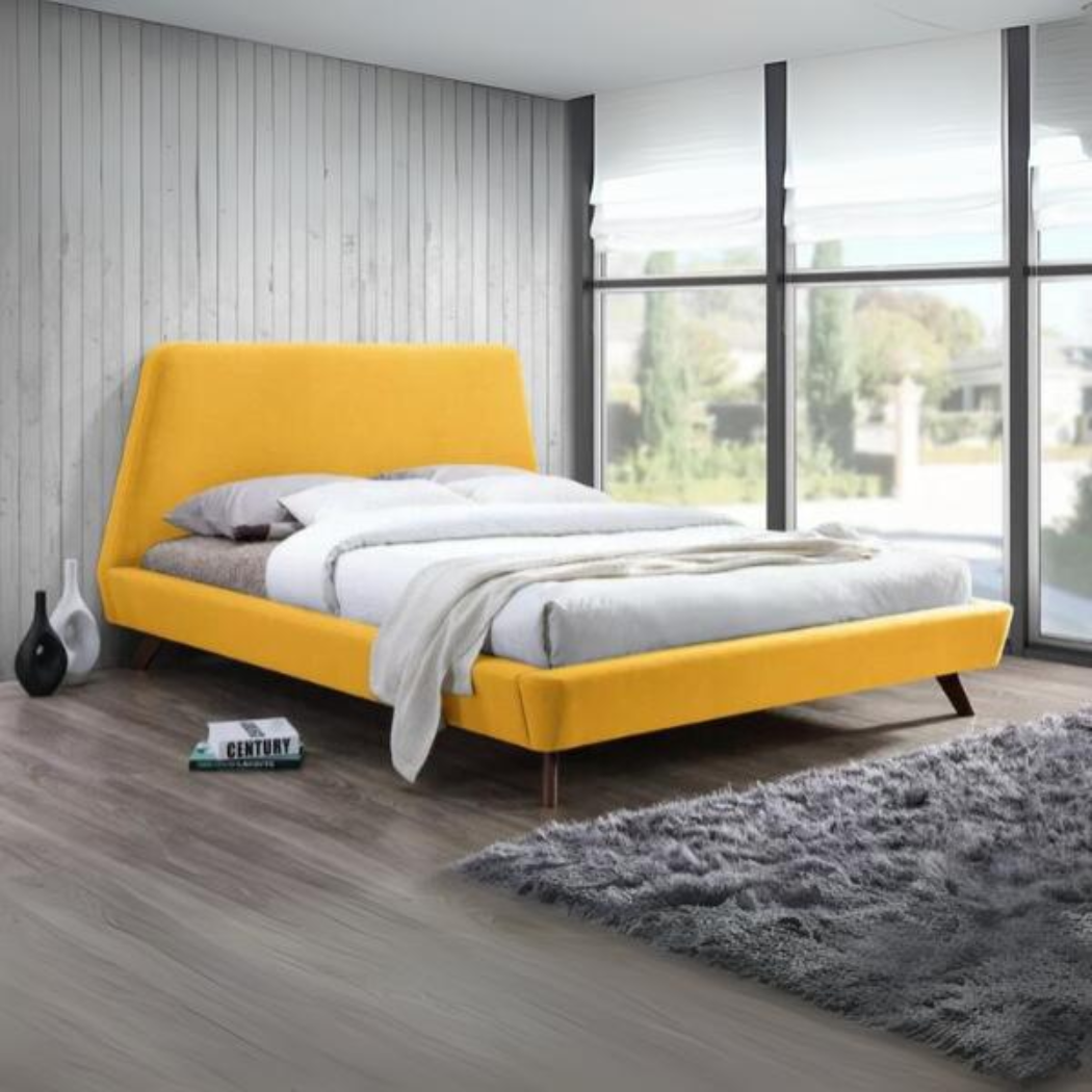 AristoCraft Bed Without Storage | King | Yellow Fabric Upholstery