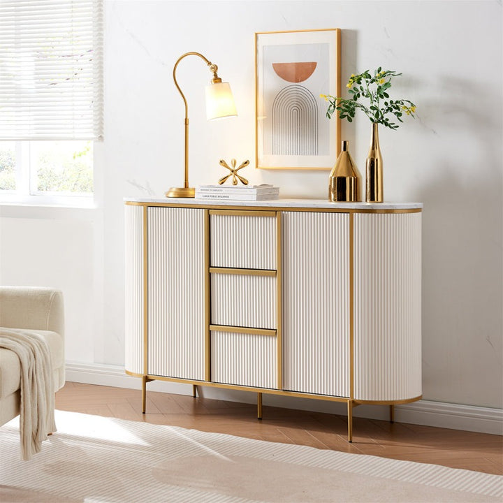 White Sideboard with Marble & Gold Accents

